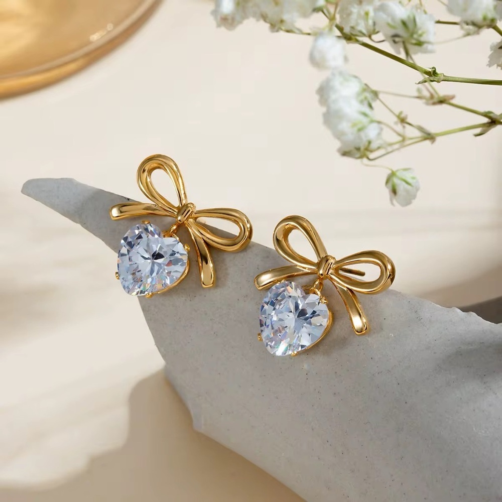 18 Gold  Plated Stainless Steel Bow Heart Earrings
